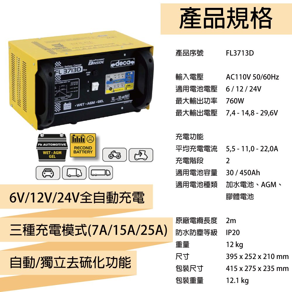 CSP deca FL3713D 多段式充電機 自動去硫化  數位充電 推土機 山貓 多段式充電 歐洲電池 專用充電機