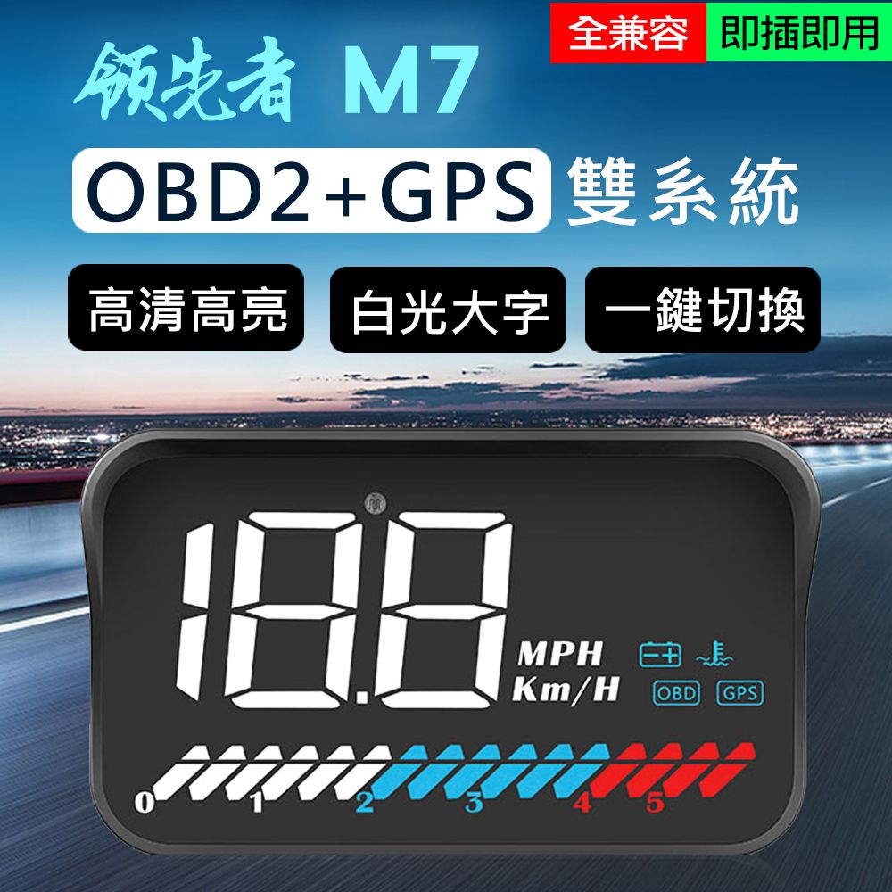 領先者   白光大字體 3.5吋 HUD GPS+OBD2 雙系統多功能汽車抬頭顯示器