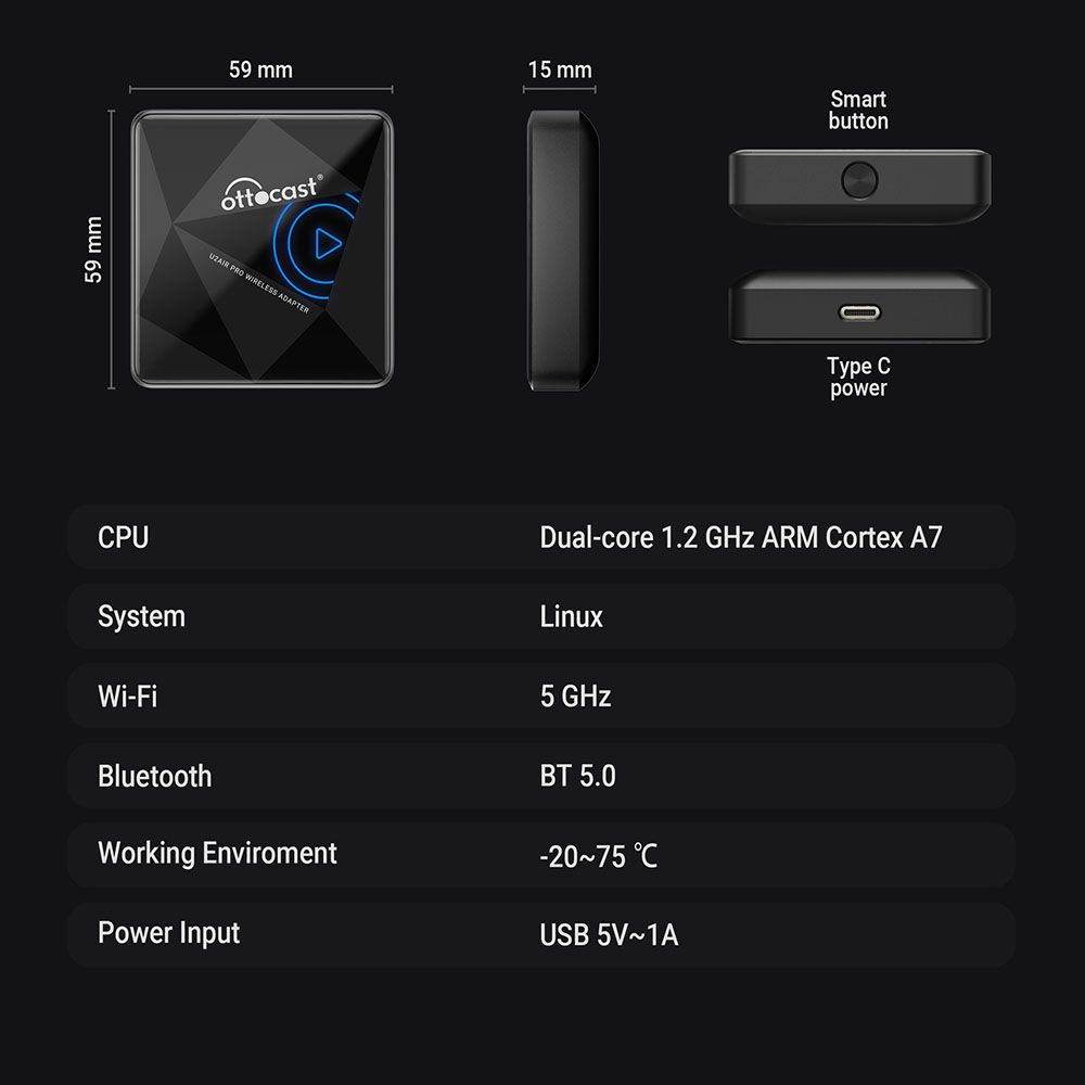 Ottocast U2Air Pro 蘋果CarPlay有線轉無線 隨插即用 更快速更便利