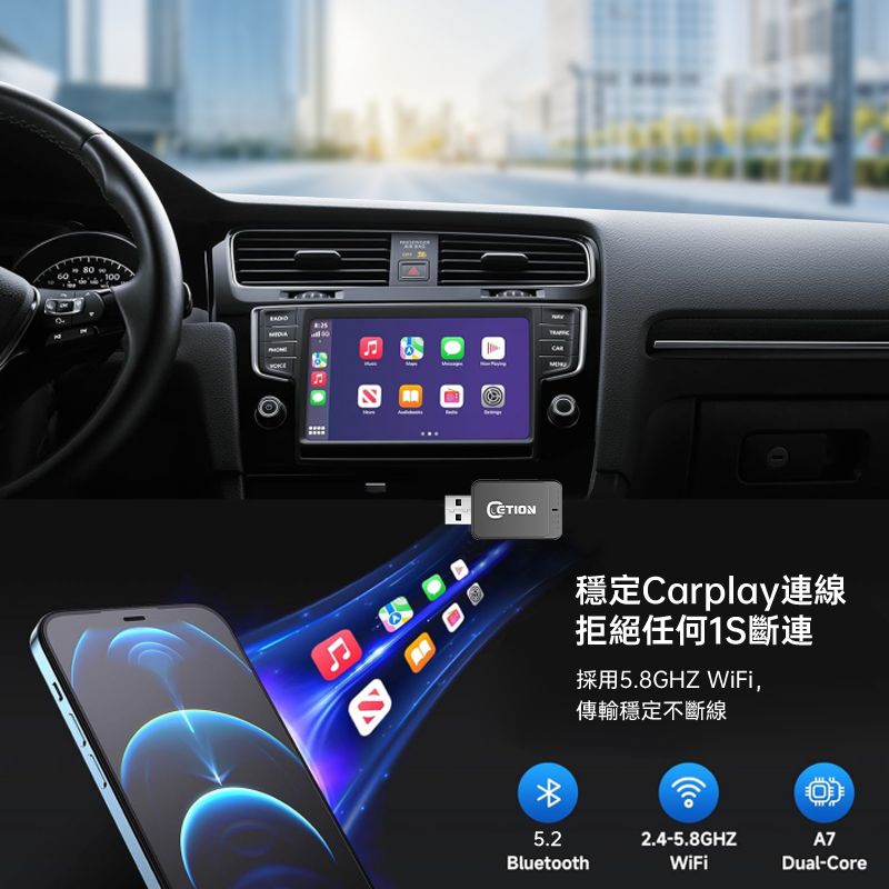 ETION Smart Link CarPlay/Android Auto有線轉無線二合一超迷你轉接器 apple carplay車機