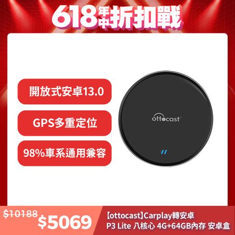 Ottocast Carplay轉安卓 P3 Lite 八核心 4G+64GB內存 車載 安卓盒 applepie PCS46(2025超值款)
