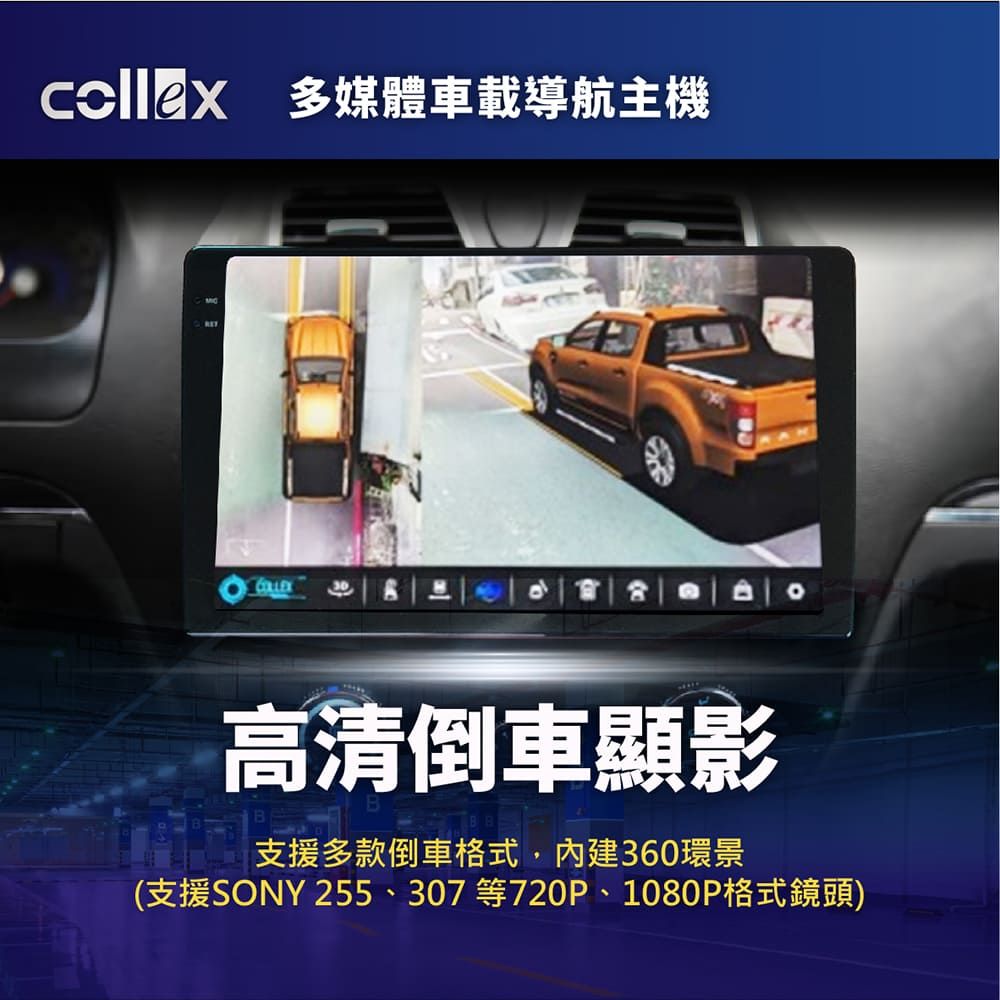 多媒體車載導航主機高清倒車顯影支援多款倒車格式,內建360環景支援(支援SONY 255、307等720P、1080P格式鏡頭)