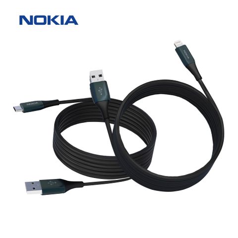 Nokia 諾基亞 經典極速充電線組合包Lightning+Type C_夜幕綠 A-L+ A-C 1.25M P8201 Combo GN