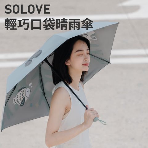 SOLOVE 輕巧口袋晴雨傘_深藍色