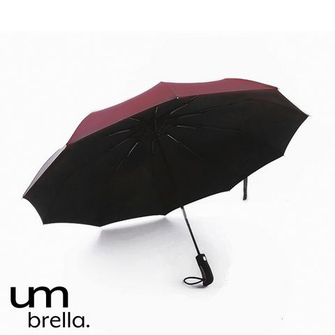 【黑膠款-酒紅 】10骨 超大傘面自動傘 一鍵自動開收傘 晴雨兩用摺疊傘 雨傘 折傘超大傘面，兩人撐剛剛好