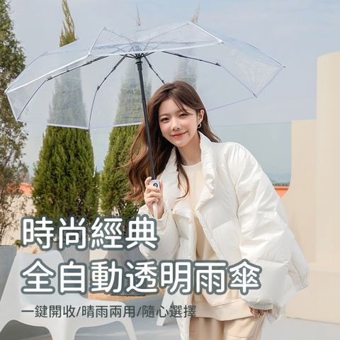 時尚透明雨傘 加厚折疊三折傘 自動開合傘 IG熱門雨傘 透明白