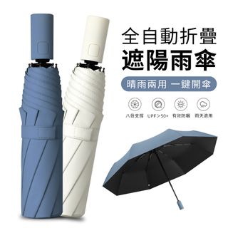 YUNMI 葉陽 8骨全自動折疊傘 兩用晴雨傘 摺疊傘 自動開收傘 風暴傘 黑膠抗UV遮陽傘-霧霾藍