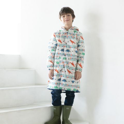 日本WPC 白堊紀恐龍L 空氣感兒童雨衣/防水外套 附收納袋(120-140cm)