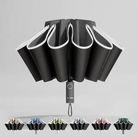 【Mr.Box】夜間反光條 UPF50+防曬 自動反向黑膠傘 10骨架抗風航空材質