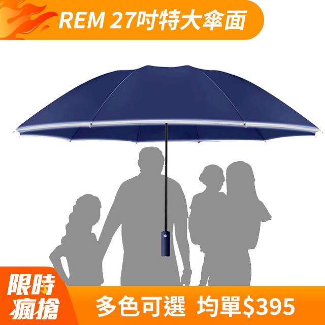  REM 27吋特大傘面 12骨10骨抗風反向傘 多人撐傘免淋濕 黑膠防曬反光條 車用摺疊晴雨傘 自動折疊傘