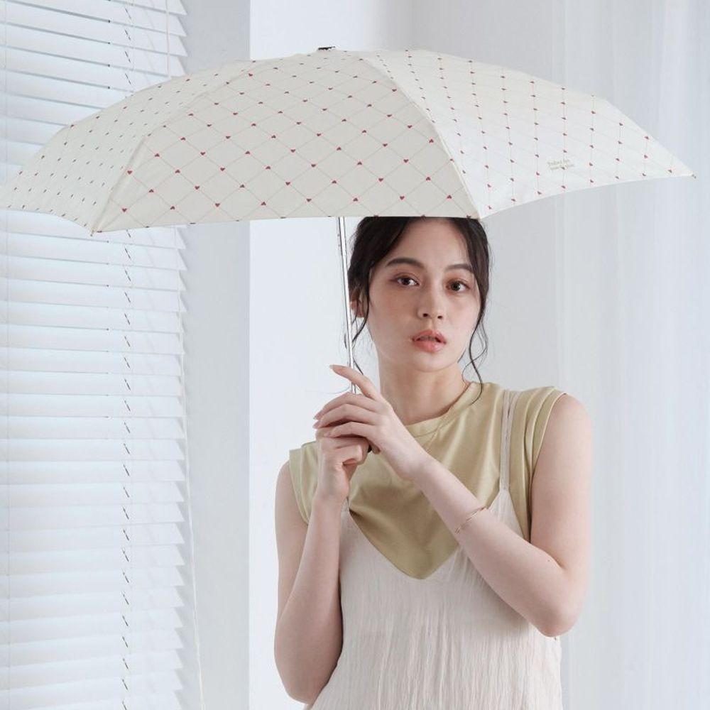 W.P.C. 日本Wpc. 1337-BR 咖啡色 超薄省空間 菱格愛心晴雨傘 抗UV 附掛勾提繩腕帶收納袋