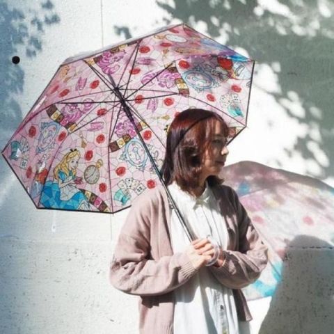 日本迪士尼正版授權 玻璃纖維雨傘 愛麗絲 冰雪奇緣 樂佩 貝兒 美人魚 直傘 繽紛 耐風骨架 輕量無負擔 超大傘面 兩個人撐也沒問題