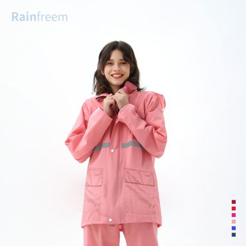 【Rainfreem】超透氣 雨衣 兩件式雨衣 雨褲 機車雨衣 露營登山 外送通勤 - 珊瑚粉精選材質，防水透氣，舒適不悶熱