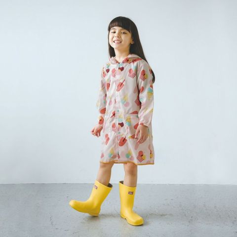 日本WPC 冰淇淋派對M 空氣感兒童雨衣/防水外套 附收納袋(95-120cm)