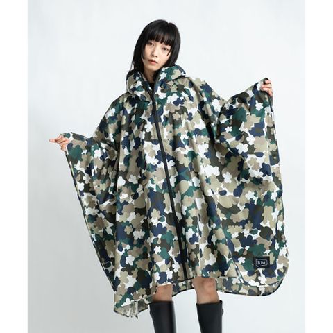 KiU 日本 64141 迷彩花朵 空氣感雨衣/親子雨披/防水斗篷 騎車露營必備 附收納袋(男女適用)