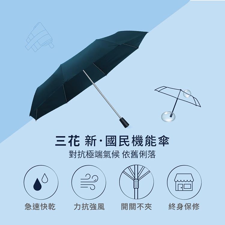 Sun Flower 三花 大抗風機能傘.雨傘.晴雨傘.大傘面.抗UV防曬_深藍