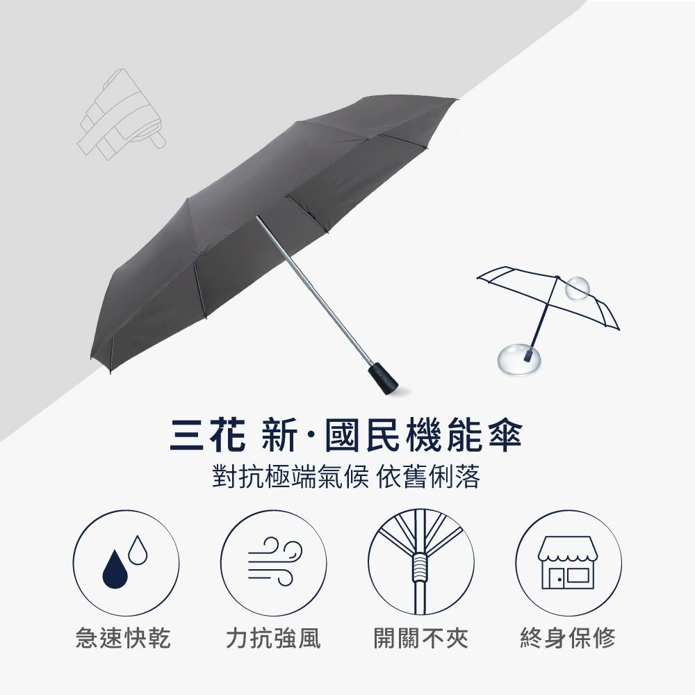 Sun Flower 三花 大抗風機能傘.雨傘.晴雨傘.大傘面.抗UV防曬_灰