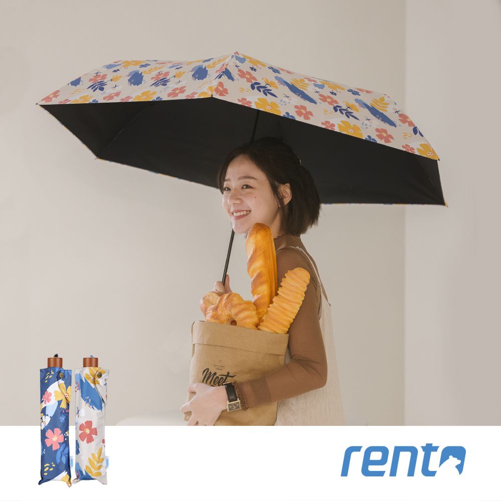 rento 碳纖輕量黑膠晴雨傘-花朝月夕(米)