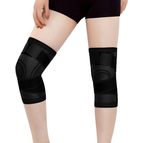 [ TRUSTO ]3D立體針織加壓護膝 雙層纏繞穩定支撐舒緩護膝(一雙) 黑色