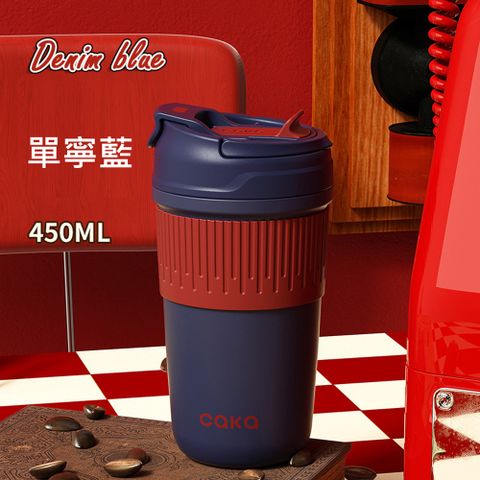 Caka caka 陶瓷保溫杯 雙飲隨身杯 咖啡隨行杯 316不鏽鋼 450ml 單寧藍