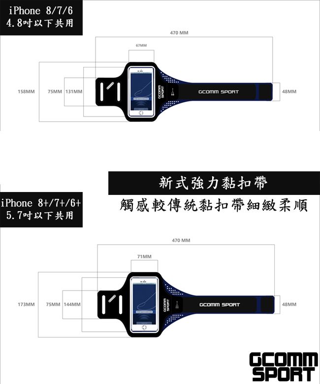 GCOMM SPORT  指紋辨識 超輕薄雙層萊卡透氣親膚 4.8吋 運動臂帶 運動酷黑