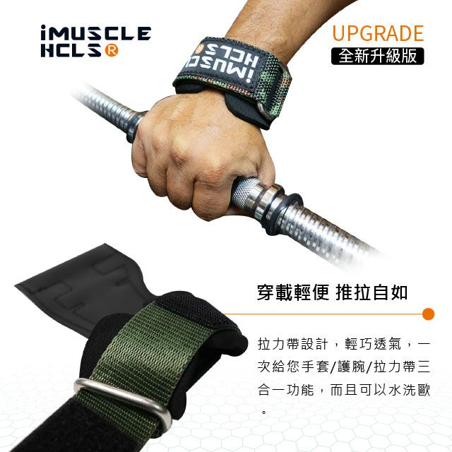 UPGRADE全新升級版穿載輕便 推拉自如拉力帶設計,輕巧透氣,次給您手套/護腕/拉力帶三合一功能,而且可以水洗歐