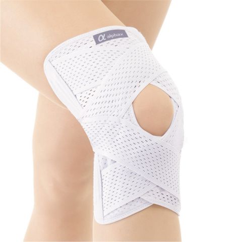 輕薄有彈性、加強包覆、透氣、運動、日常生活皆可用！日本製 Alphax「醫生系列」雙 V 固定透氣護膝