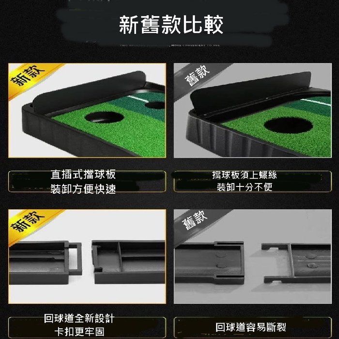 新款新款新舊款比較舊款直插式擋球板裝卸方便快速擋球板須上螺絲十分不便舊款回球道全新設計卡扣更牢固回球道容易斷裂