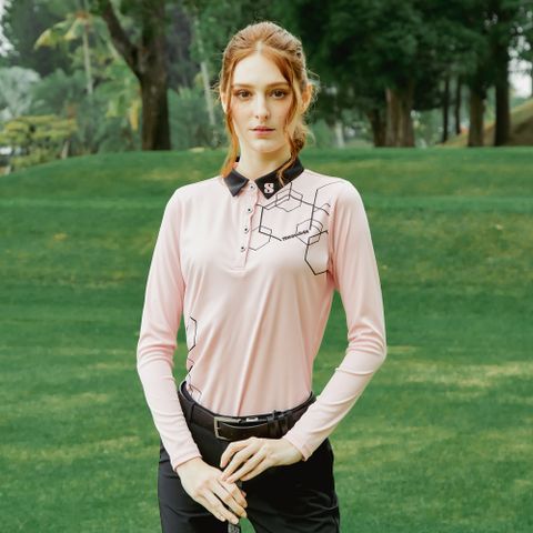Snowbee golf 司諾比女士款六角幾何長袖Polo衫/高爾夫球衫(高爾夫球衣 高球上衣)