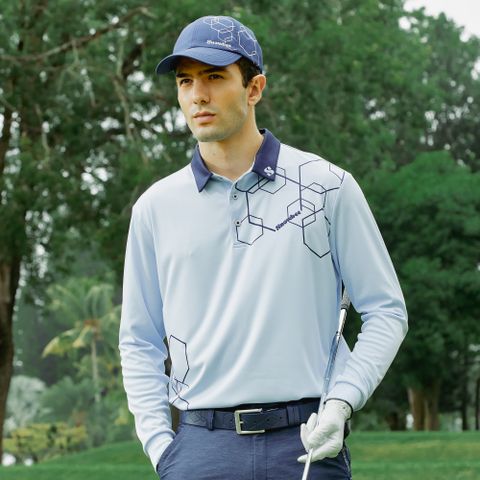 Snowbee golf 司諾比男士款六角幾何長袖Polo衫/高爾夫球衫(高爾夫球衣 高球上衣)