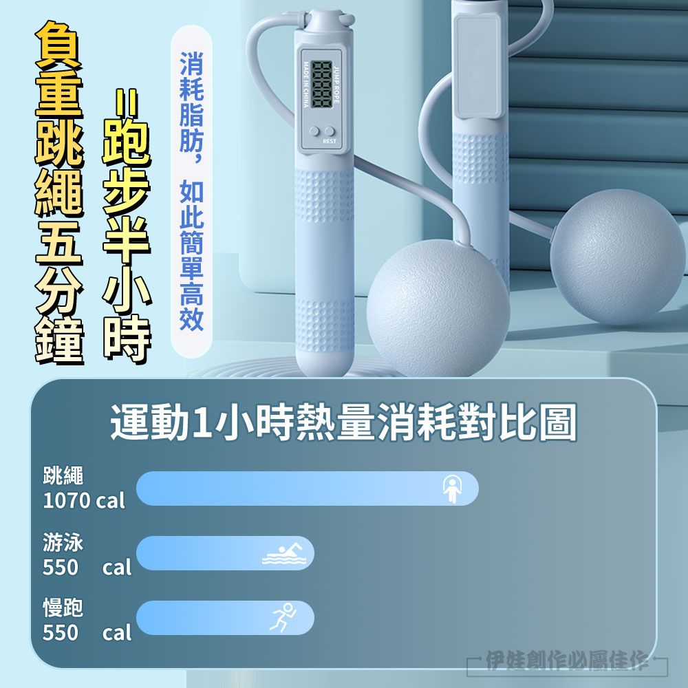  負重磁控感應電子計數跳繩(無繩+有繩 健身跳繩 訓練跳繩)