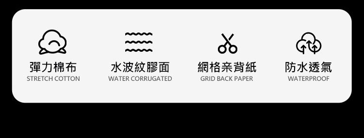 彈力棉布STRETCH COTTON水波紋膠面WATER CORRUGATED網格亲背紙GRID BACK PAPER防水透氣WATERPROOF