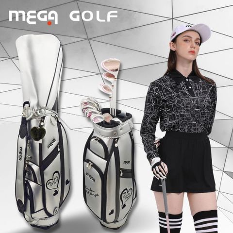 Mega 美高 【 GOLF】Rainbow Angel愛心鑽石珠光女用球袋贈溫暖愛心毛球吊飾-F8621 星空銀鑽