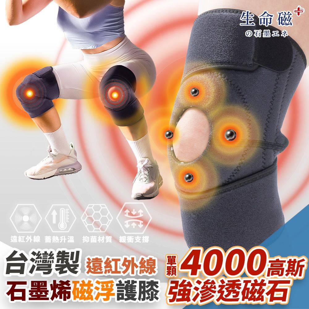 旭川 生命磁石墨烯遠紅外線 磁石護膝1入 強力滲透/減震防護/加強支撐 台灣製