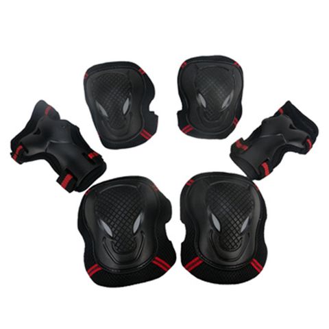 直排輪 防護用具6件組 (膝/肘/掌) 黑紅M (3種尺寸)