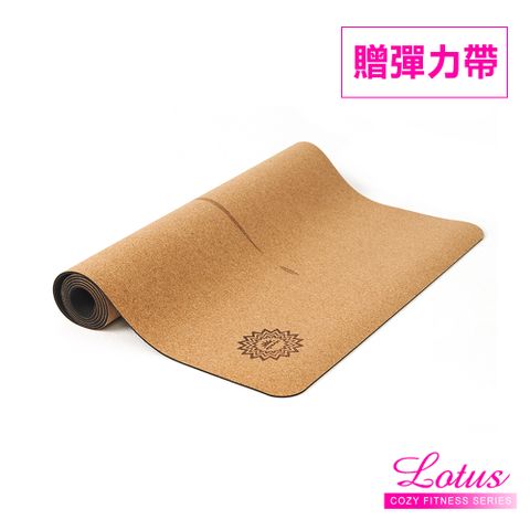 【LOTUS】台灣製乾溼止滑專業型天然橡膠瑜珈墊4mm 軟木原色 贈專屬背袋