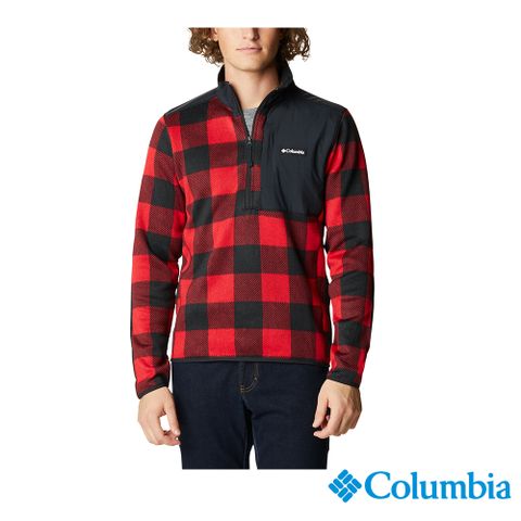 Columbia 哥倫比亞 男款- 刷毛半開襟上衣-紅格紋 UAE30880RC