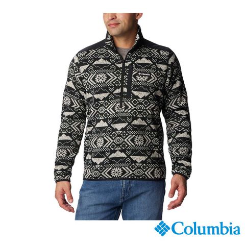 Columbia 哥倫比亞 男款 - Sweater Weather™ 半開襟刷毛上衣-黑色印花 UAE67530FD-HF