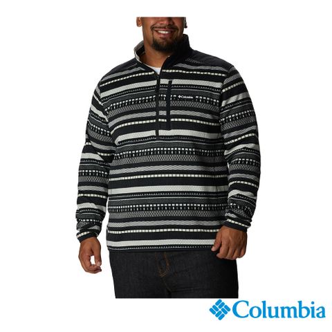 Columbia哥倫比亞 男款- 半開襟刷毛上衣-黑色印花 UAE67530FD /FW22