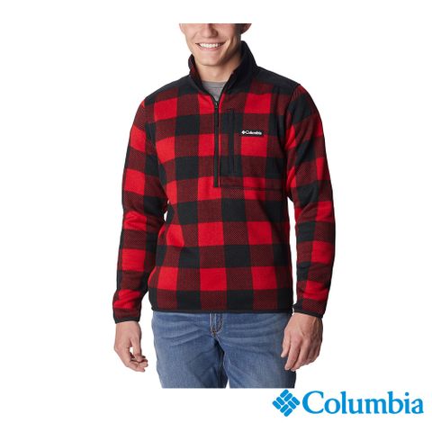 Columbia哥倫比亞 男款- 半開襟刷毛上衣-紅格紋 UAE67530 /FW22