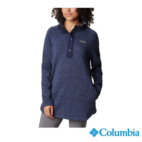 Columbia 哥倫比亞 女款 - Sweater Weather™ 半開襟刷毛長版上衣-深藍 UAR73730NY-HF