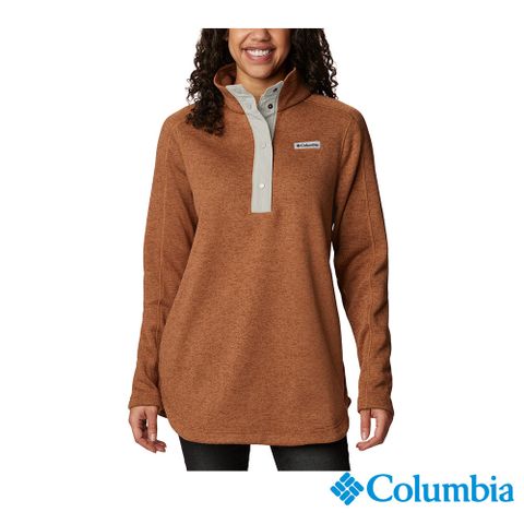 Columbia 哥倫比亞 女款 - Sweater Weather™ 半開襟刷毛長版上衣-銅棕 UAR73730IX-HF