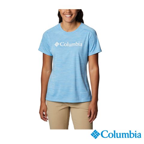 Columbia 哥倫比亞 女款-UPF30涼感快排短袖上衣-藍色 UAR55460BL (2023春夏)