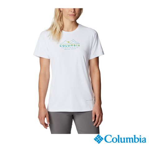 Columbia 哥倫比亞 女款-UPF30涼感快排短袖上衣-白色 UAR55460WT (2023春夏)