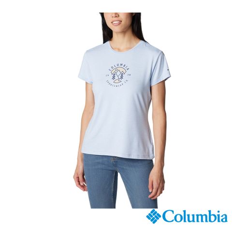 Columbia哥倫比亞 女款-防曬UPF50快排短袖上衣-晴空藍 UAK89320HO (2024春夏)
