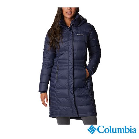 Columbia 哥倫比亞 女款-金鋁點極暖600鵝絨長版外套-深藍 UWR51090NY
