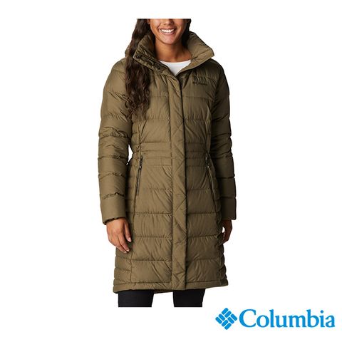 Columbia 哥倫比亞 女款-金鋁點極暖600鵝絨長版外套-橄欖綠 UWR51090OL
