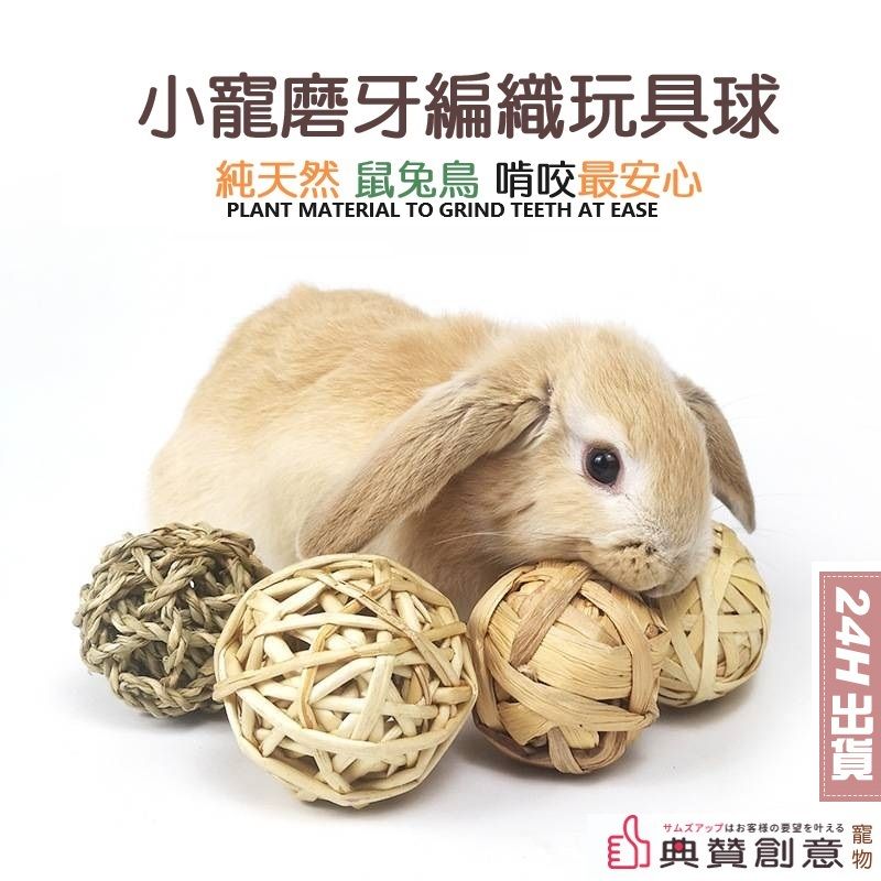 小寵磨牙編織玩具球 - 4入組天然植物手工編織啃咬球水草球布袋蓮球柳枝球蘋果樹枝球
