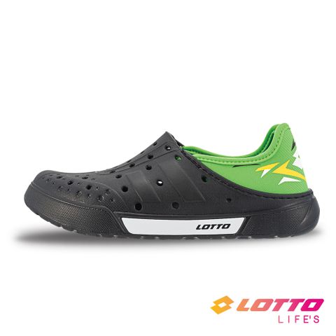 【LOTTO 義大利】童鞋 Salina輕量洞洞鞋(黑/綠)