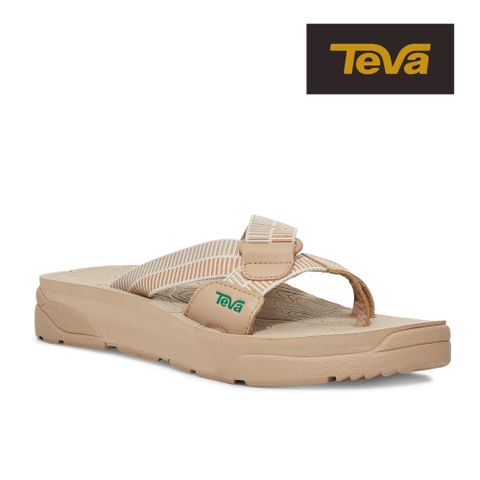 TEVA 原廠貨 女 Revive 95 Slide 寬版織帶中厚底夾腳拖鞋/雨鞋/水鞋(奶茶色條紋-TV1124042SSME)